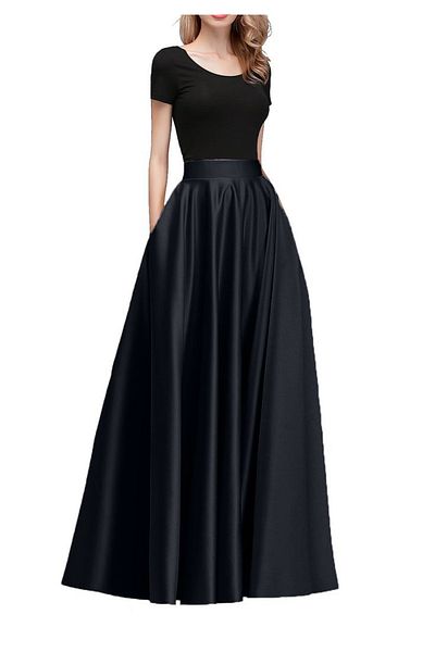 HSNLİFE Fusta de seara evazata cu buzunar din satin negru