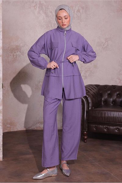 TRENDTESETTÜR Purple (Lila) Women's Drawstring Pants Suit t 3374