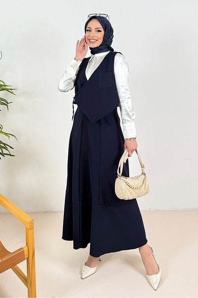 Bestenur Leris Γιλέκο Φούστα Διπλό Σετ 1346 - Navy Blue