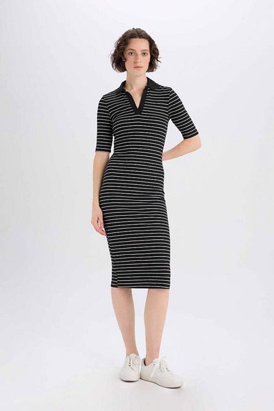 DeFacto فستان متوسط ​​الطول بأكمام قصيرة وياقة بولو من New Season Bodycon