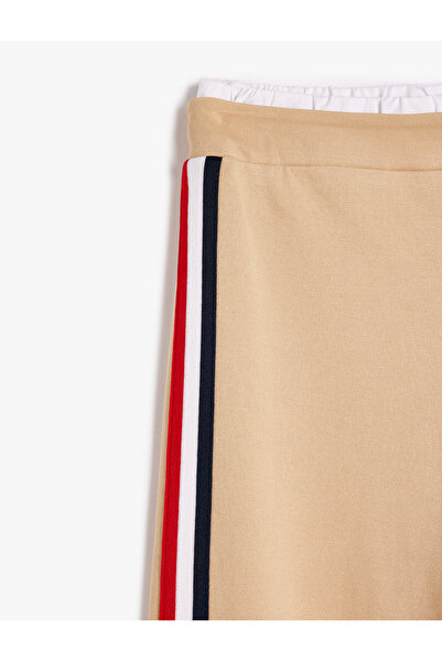 Koton Viscose Blended Stripe Detailed Elastic Waist Wide Leg Trousers