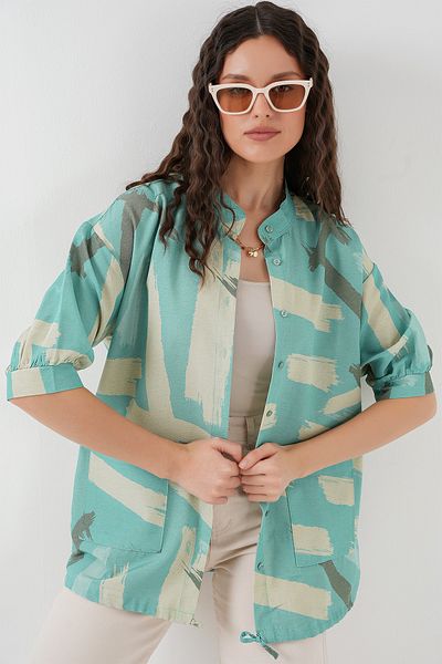 Bigdart 20226 Cămașă oversize cu model - Mentă