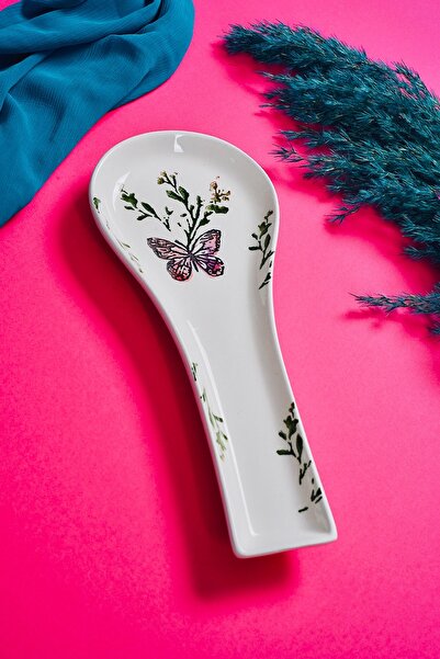 Piatti Naturali Seramik Kelebek Desen Kirli Kaşıklık Tezgah Üstü Kepçe Kaşık ...
