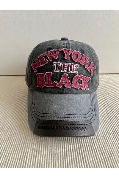 CosmoOutlet New York the Black Embroidered Adjustable Back 100% Cotton Gray-Black Color Unisex Hat