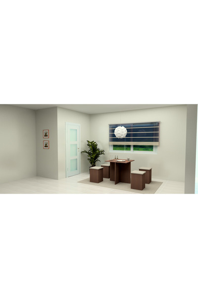 PROMODÜL 4 Tabureli Fonksiyonel Yemek Masası Takımı - Depolama Alanlı | Ceviz...