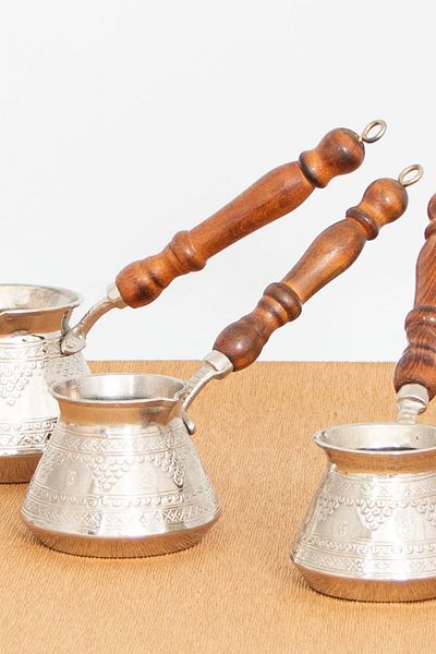 TADACAKSIN Grape Embroidered Silver Copper Coffee Pot (Set of 3)
