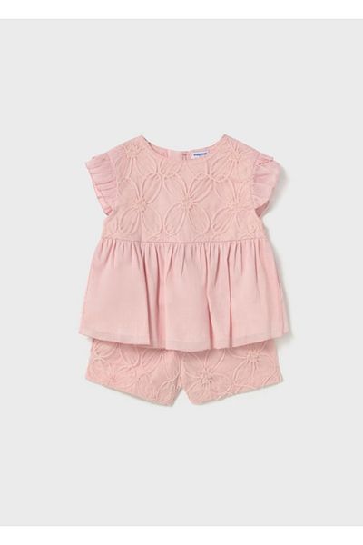 MAYORAL Baby Girl Embroidered Tulle Blouse and Shorts Set