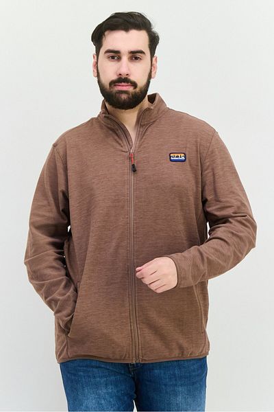 Avalanche Men Mock Neck Chambray Long Sleeves Full Zip Sweatshirt, Brown