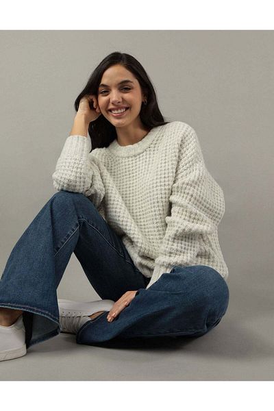 AMERICAN EAGLE Ae Oversized Waffle Crewneck Sweater