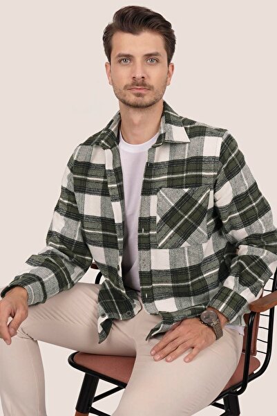 Etikmen Πράσινο και άσπρο μεταβατικό πουκάμισο υπερμεγέθη (με φαρδιά εφαρμογή) χοντρό πουκάμισο ξυλοκόπο με κουτί δώρου