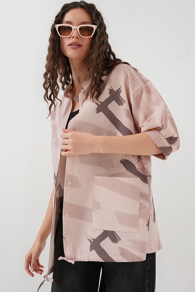 Bigdart 20226 Patterned Oversize Shirt - Beige