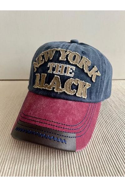 CosmoOutlet New York the Black Embroidered Adjustable Back 100% Cotton Claret Red-Navy Blue Color Unisex Hat