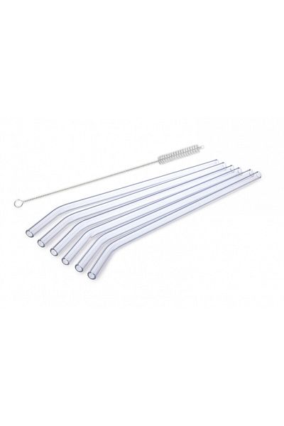 Simax 23cm Borosilicate Durable Set of 6 Glass Curved Straws - Stylish and Convenient
