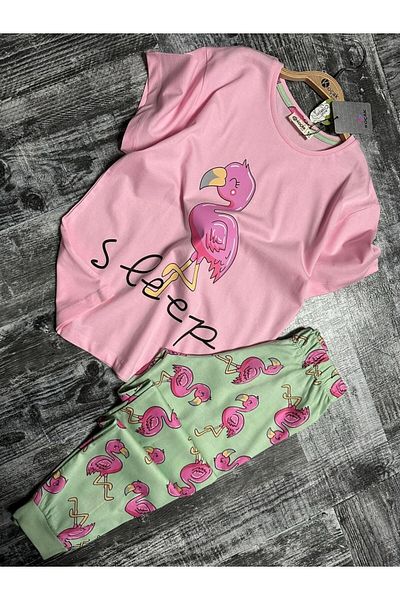 Yavrumsa Flamingo Printed Garson Girl's Pijama Suit