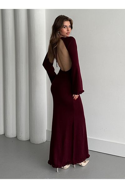 Laluvia Rochie tricotată burgundă fără spate - 20250