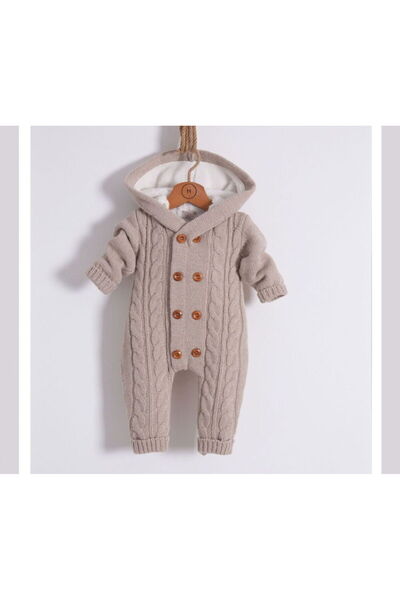 Nipperland 6947N Bebek Triko Selanik Kapüşonlu Naturel Yün Tulum