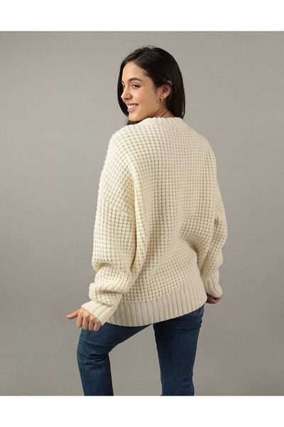 AMERICAN EAGLE Ae Oversized Waffle Crewneck Sweater