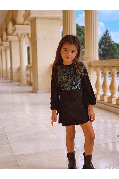 Hilal Akıncı Kids ΚΟΡΙΤΣΙΑ ΒΕΛΟΥΔΟ ΒΡΑΔΙΝΟ ΦΟΡΕΜΑ ΜΕ ΠΟΥΛΙ ΠΑΙΛΕΤ ΜΠΟΛΕΡΟ