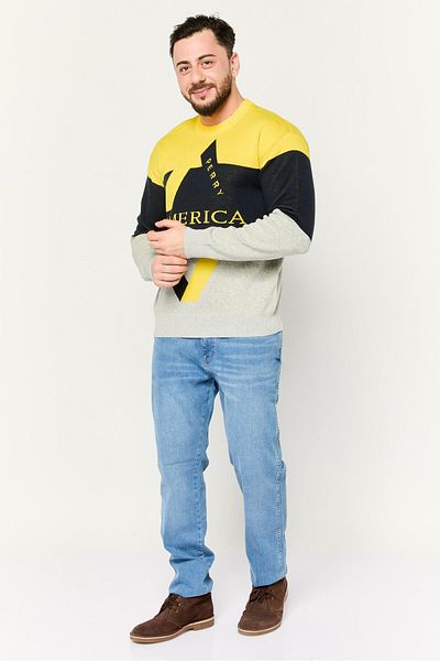 Perry Ellis Men Crew Neck Long Sleeve Brand Logo Sweater, Yellow