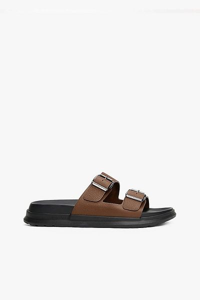 Tommy Hilfiger Tommy Hilfiger Herren-Hausschuhe aus braunem Leder mit Schnallenriemen