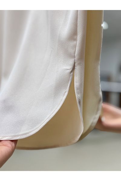 Ebrar Store سترة ليندا ذات اللون الحجري - أكمام مختارة مضلعة - EL1176