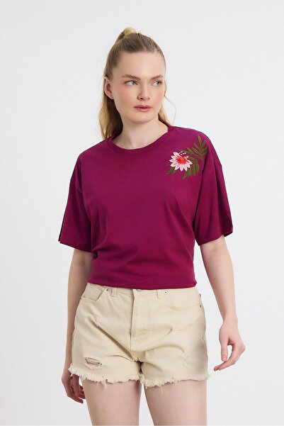 Rays Μπλουζάκι Claret Red Floral Κεντημένο - 2150-21