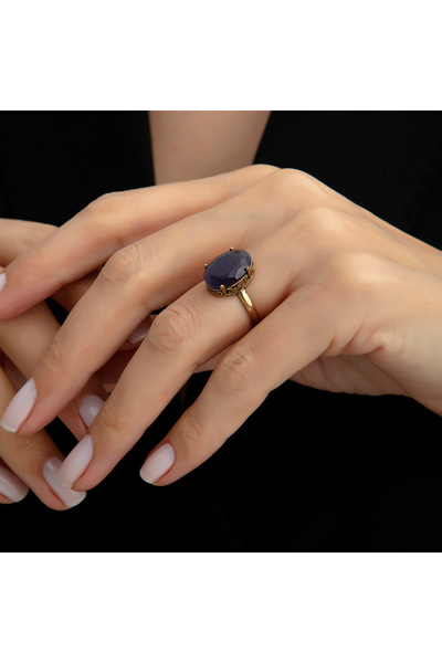 Pinart خاتم نسائي أنيق من النحاس الحقيقي البيضاوي من حجر الجمشت الطبيعي قابل للتعديل PNRTB 001317