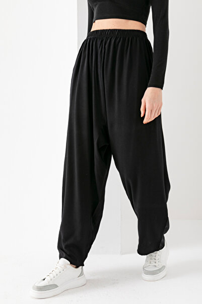 EtkiModa Pantaloni largi din viscoză, negri, tradiționali, de tip vechi, de damă