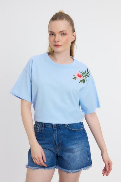 Rays Μπλουζάκι Κεντημένο Μπλε Λουλούδι 2150-21