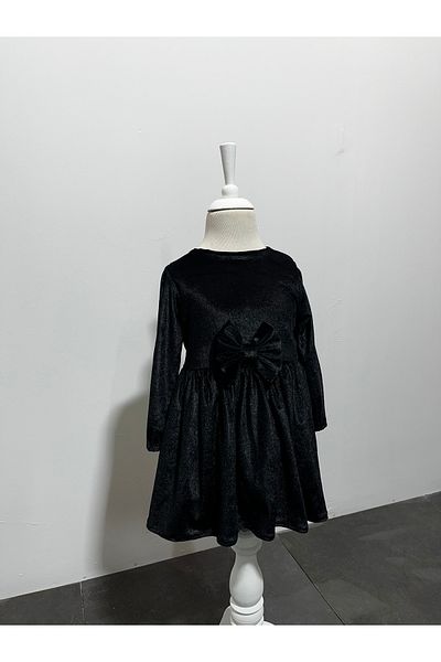 MUSGEM Rochie cu design special Musgem Velvet, neagră, cu mânecă lungă, cu fermoar la spate, cu detaliu de panglică
