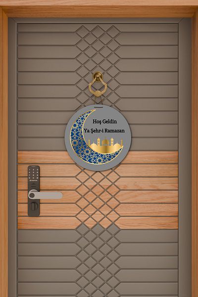 Dormot Home Modern Wooden Digital Printing Gray Welcome Ya City-I Ramadan Door Ornament