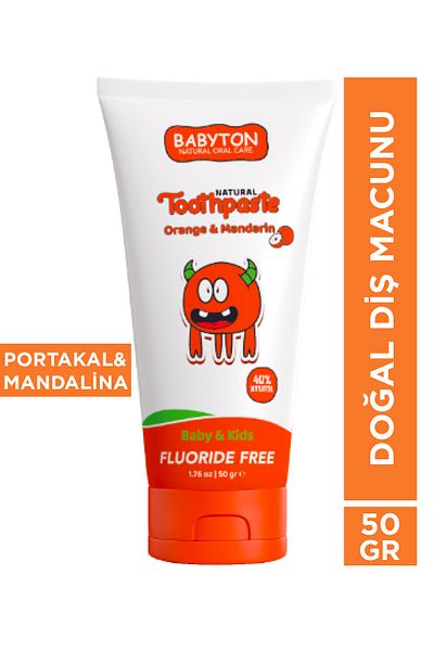 BABYTON Natural Orange and Tangerine Toothpaste - Fluoride Free 50 Gr