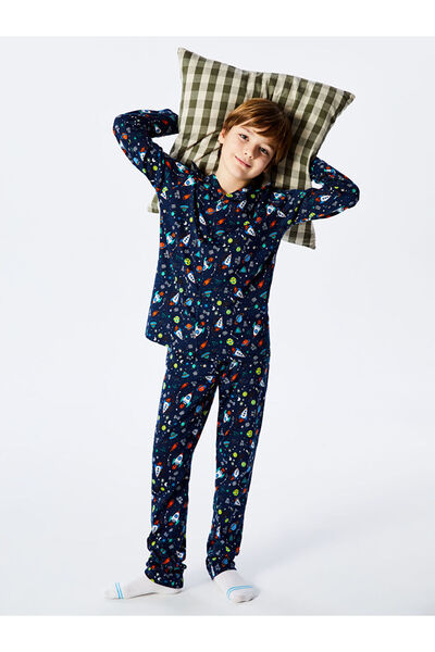 LC Waikiki Rmz Gi̇yi̇m Farkiyla Shirt Roba Collar Boys' Pajama Set