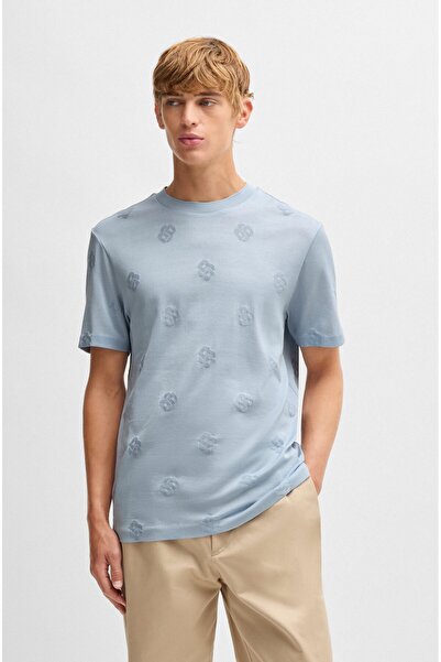 BOSS Erkek Regular Fit Yuvarlak Yaka Monogram Logo İşlemeli %100 Pamuklu Kısa...