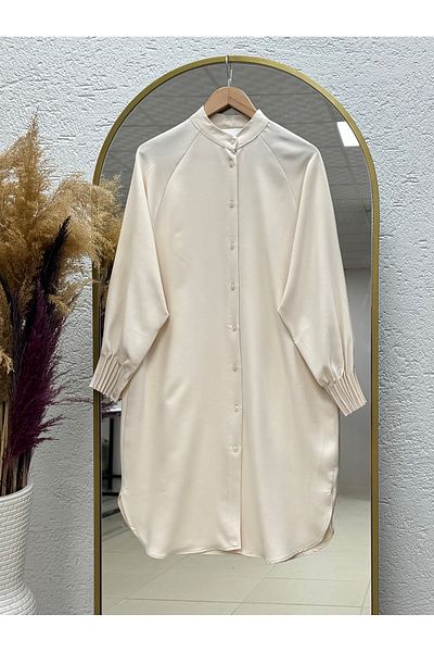 Ebrar Store سترة ليندا ذات اللون الحجري - أكمام مختارة مضلعة - EL1176