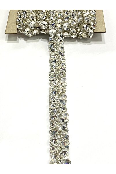 karantuhafiye Ütü İle Yapışan Taşlı Şerit / 50 Cm / Gümüş / Kristal Taşlı