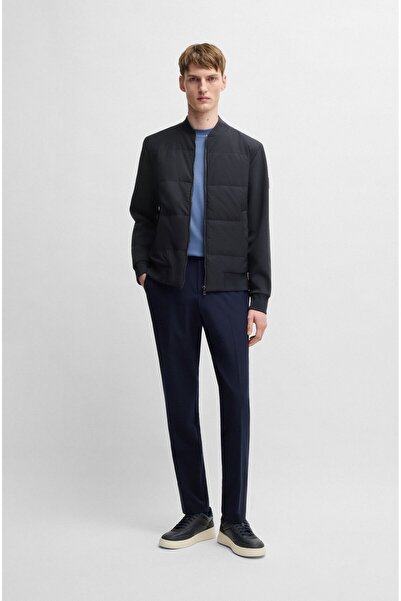 BOSS Erkek Normal Kesim Dik Yaka Kapitoneli Uzun Kollu Lacivert Ceket 50532767-404