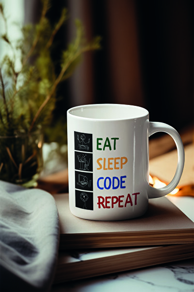qoeuyl boutique Eat Sleep Code Repeat Baskılı Yazılımcı Mühendis Hediyelik Eğ...