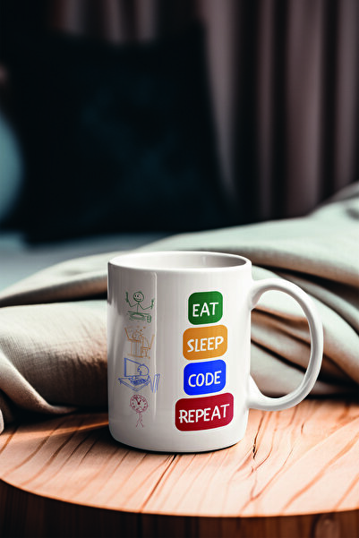 qoeuyl boutique كوب ممتع مطبوع عليه عبارة Eat Sleep Code Repeat