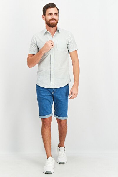 DeFacto Erkek Turkuaz Regular Fit Çizgi Desenli Kısa Kollu Gömlek R1113AZ21SM
