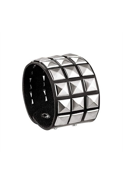Choice Three row 2024 Square Gothic Spike Bracelet Adjustable Punk Rock Bracelet Black Studded Faux Leather