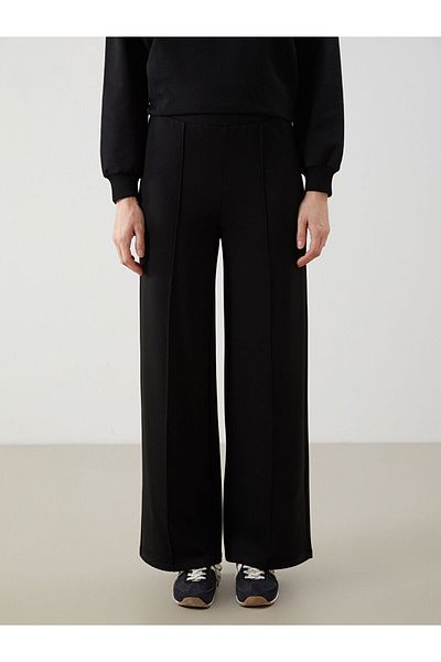 LC Waikiki New Black Wide Leg Women's Sweatpants with Elastic Waist
