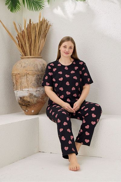 pijamacity Women's Cotton Printed Short Sleeve Oversize Pajama Set