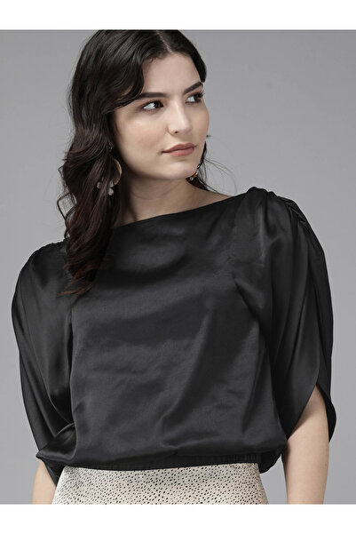 Mish By Styli Satin Boat Neck Top with Slit Sleeves