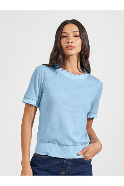 Styli Pointelle Knit Top with Lettuce Edge