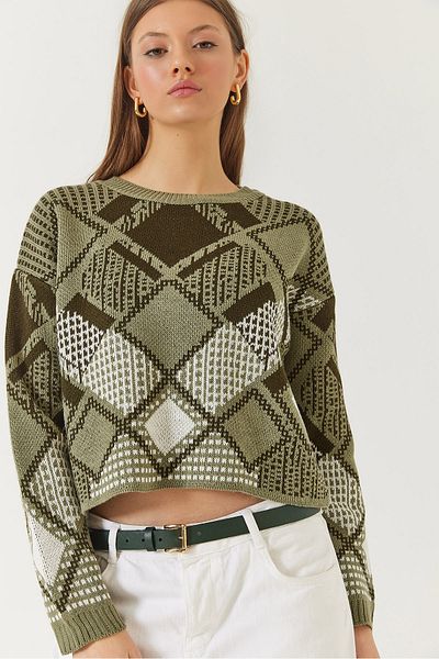 Bianco Lucci Women's Diamond Patterned Jacquard Knitwear Sweater 20246928