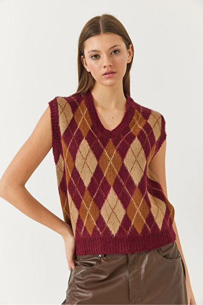 Bianco Lucci Women's Raised Diamond Patterned Knitwear Sweater 20246339