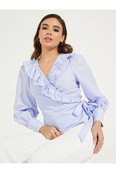 Styli Ruffled Wrap Top with Tie-Up Detail