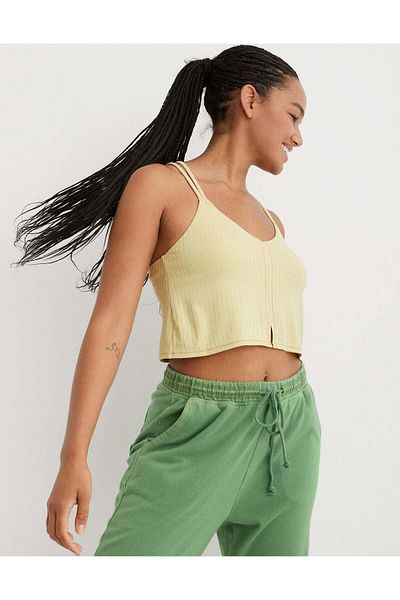 AMERICAN EAGLE Aerie Ribbed Applique Lace Longline Bralette