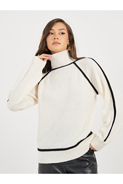 Styli Turtle Neck Knit Top with Balloon Sleeves